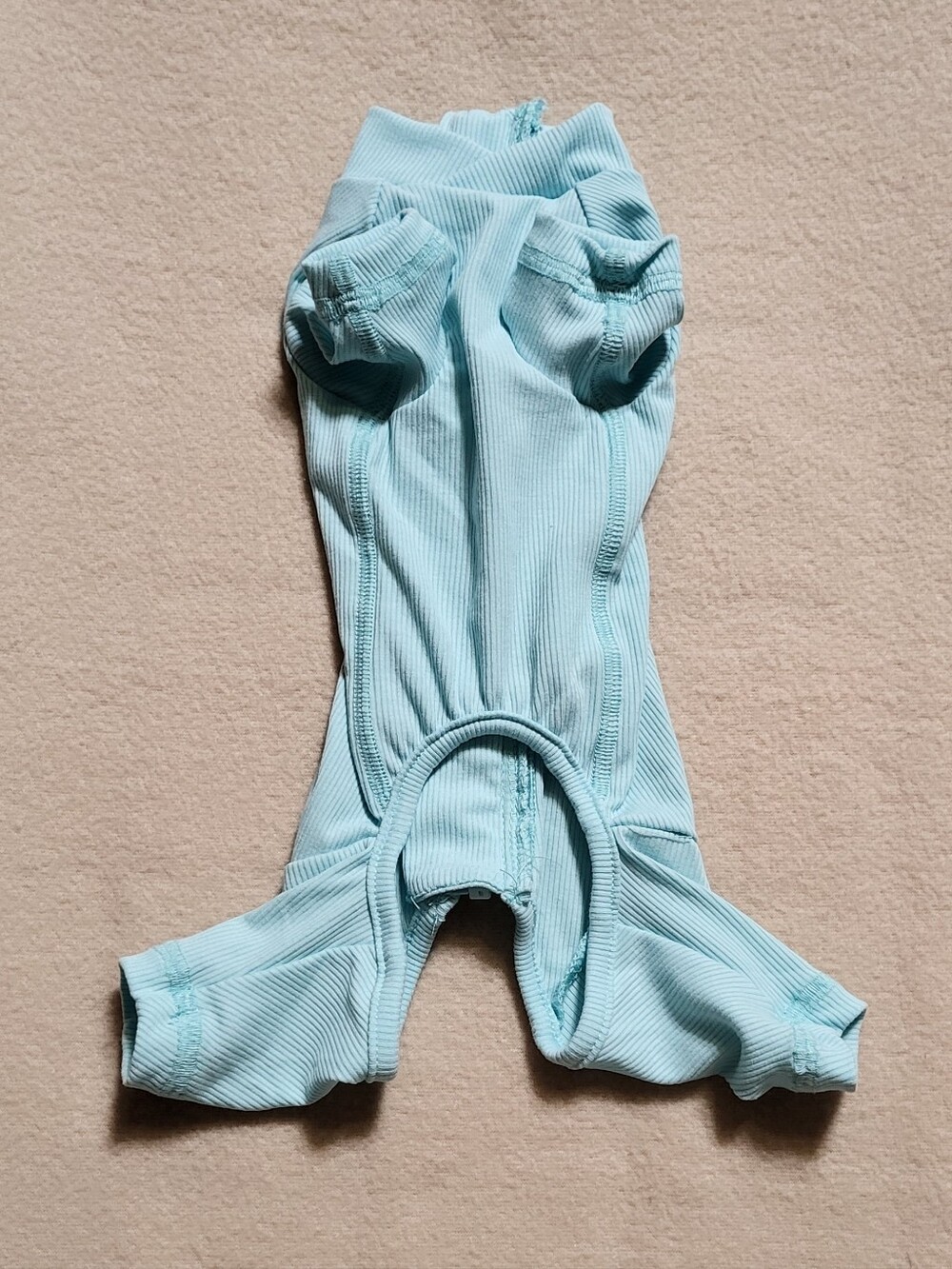 Light Blue Ribbed Zip-Up Onesie Cat Pajamas/ Surgical Suit Size Small - Picture 6 of 6